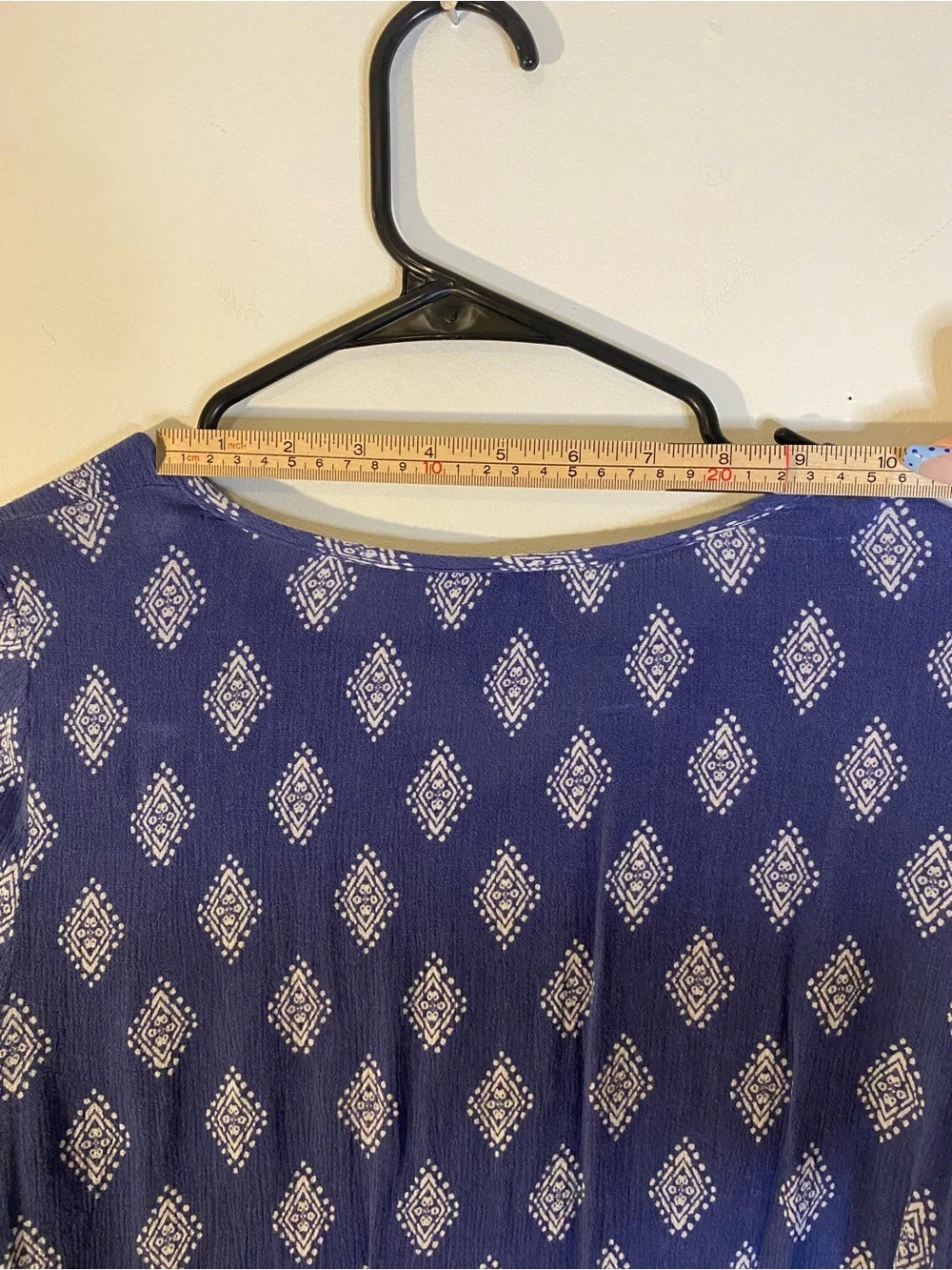 Rue21 Blue Printed V-Neck Long Sleeve Navy Blue Bohemian Top